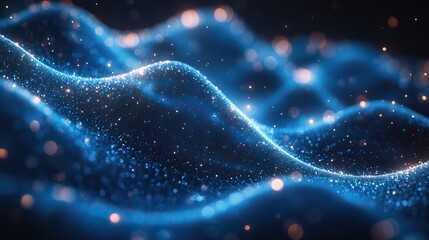 Wall Mural - a futuristic blue sound wave with an abstract shape and curve represents cyber security and modern f