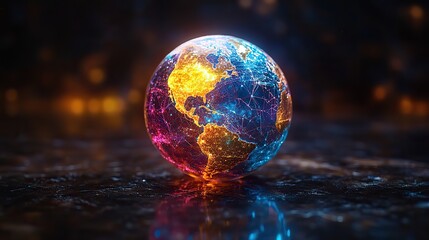 Wall Mural - A globe with internet network connections, representing global communication and technology. The image symbolizes future innovation, cybersecurity, and the vastness of cyberspace.