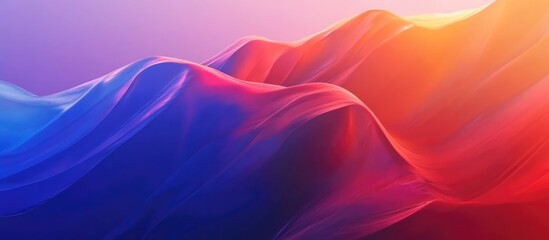 Abstract colorful landscape with flowing waves of vibrant red and blue hues creating a serene and dynamic atmosphere in a gradient style.