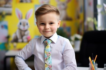 Wall Mural - Portrait of a cute little boy in a shirt and tie.