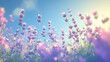 © Moddy - Lavender Field Dream: A field of lavender blooms stretches towards a vibrant blue sky, bathed in the warm glow of the setting sun. The soft, pastel colors evoke a sense of peace and tranquility.