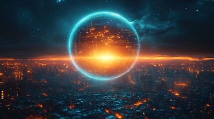 Wall Mural - A planet with internet networking lines, representing digital connectivity and future technology. The image symbolizes innovation, cybersecurity, and the vastness of cyberspace.