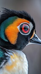 Wall Mural - Close-up of a colorful bird showcasing its vibrant plumage and striking eye detail.