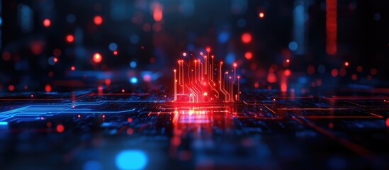 Software application and hardware enhancement technology abstract with glowing circuit board and digital data flow in futuristic background