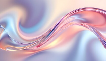 An iridescent fluid abstract image with vibrant colors in a smooth, flowing style on a soft gradient background. Vibrant holographic fluid colors flow abstractly. Abstract iridescent wave, pastel pink