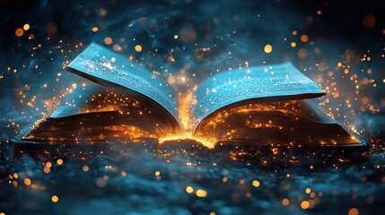 Wall Mural - a sparkling illustration of a magic book represents enchantment and wonder, inviting readers into a 