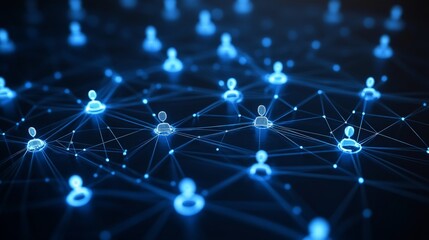 Wall Mural - glowing white tech icons representing connections and interaction