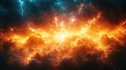 Wall Mural - abstract clouds and lightning clash in space, a cosmic storm background for wallpaper or graphic des