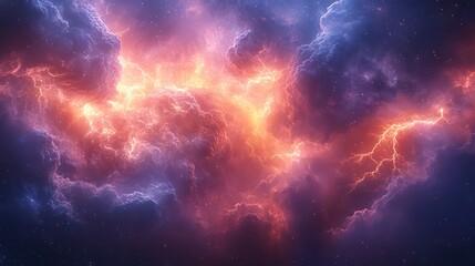 Wall Mural - abstract clouds and lightning clash in space, a cosmic storm background for wallpaper or graphic des