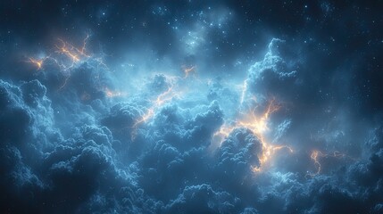 Wall Mural - abstract clouds and lightning clash in space, a cosmic storm background for wallpaper or graphic des