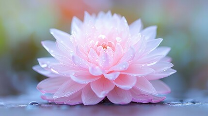 Wall Mural - Delicate pink flower with water droplets, close-up.