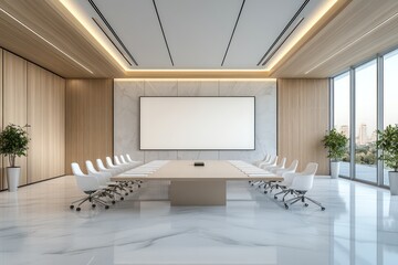 Wall Mural - Contemporary Boardroom with Panoramic Window and Mockup Frames