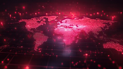 Wall Mural - An abstract map visualizes networking and data sharing on a global dashboard, representing communication grids, information technology, and worldwide internet infrastructure.
