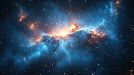 Wall Mural - An abstract universe with stars in a nebula represents astronomy and the celestial beauty, with a blue background highlighting the vastness of the solar system and galaxy.
