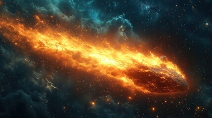 Wall Mural - an asteroid leaves a fiery trail in the cosmos, a graphic of stars and a meteorite explosion, depict