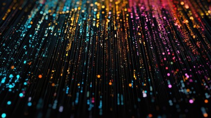 Abstract vibrant data visualization with colorful lines and particles representing software development and programming dynamics