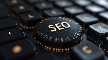 An SEO keyboard button symbolizes internet connectivity and technology.
