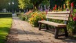 © WARIS ALI - bench in the garden, bench and flowers in the morning in an park