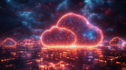 Wall Mural - cloud computing data and servers represent network connections and platforms for storage, transfer, 