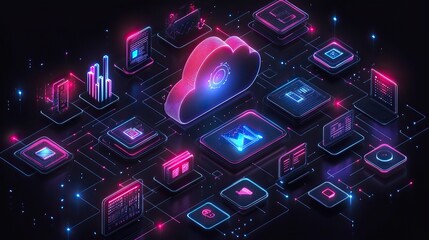 Wall Mural - cloud computing icons and apps represent digital transformation, connectivity, and data security.