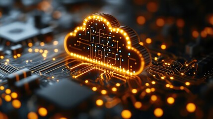 Wall Mural - cloud computing technology and a microchip symbolize futuristic electronics, big data connection, an