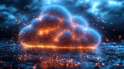 Wall Mural - cloud connect with data motion and waves represents information technology, cyberspace, and network 