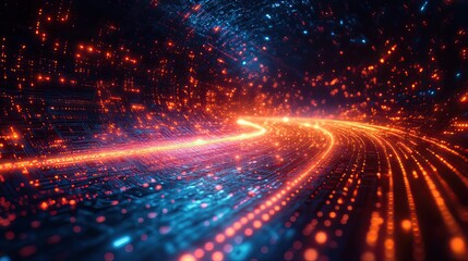 Wall Mural - cyber space and speed of light with neon circuit symbolize a futuristic computer server, cloud compu