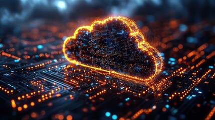 Canvas Print - futuristic cloud computing with a motherboard in 3d symbolizes networking with big data connection, 