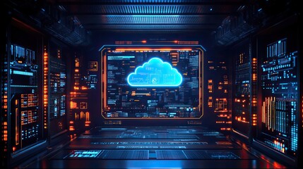Wall Mural - futuristic cloud computing with a motherboard in 3d symbolizes networking with big data connection, 