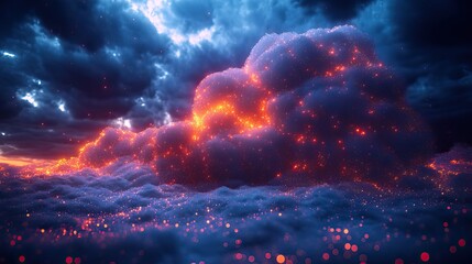 Wall Mural - futuristic cloud computing with particles of big data symbolizes connection, sound waves, abstract t