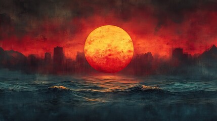 Wall Mural - illustration of the sun with retro art for wallpaper, eclipse for wall decor with textures. street a