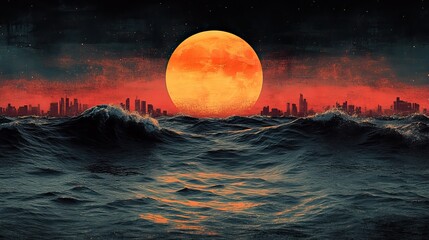 Wall Mural - illustration of the sun with retro art for wallpaper, eclipse for wall decor with textures. street a