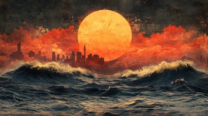 Wall Mural - illustration of the sun with retro art for wallpaper, eclipse for wall decor with textures. street a