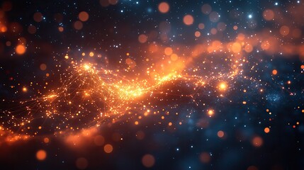 Wall Mural - Lines and bokeh lights represent network connections, cloud computing, and digital transformation.