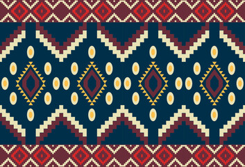 Wall Mural - Embroidered cross-stitch ethnic fabric Geometric ornament ethnic pattern design. Use for fabric, textile, interior decoration elements, upholstery, and wrapping. Traditional geometric ethnic fabric