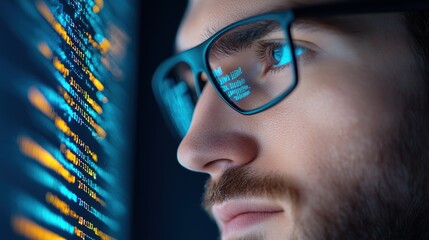 Wall Mural - a close up shot of a computer screen filled with lines of code, the glow of the monitor illuminating