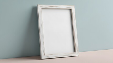 Wall Mural - Elegant White Wooden Frame Mockup Against a Soft Blue and Pink Background  Perfect for showcasing artwork, photography, or design projects