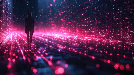 Canvas Print - neon big data in cyber space represents digital transformation, metaverse, and cloud computing for f