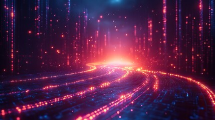 Canvas Print - neon big data in cyber space represents digital transformation, metaverse, and cloud computing for f