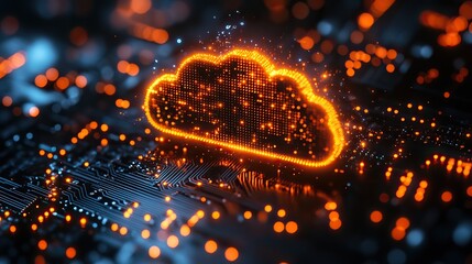 Canvas Print - neon cloud storage and cybersecurity on a circuit board represent software user data safety, futuris