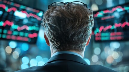 Wall Mural - A team of financial analysts, huddled in a meeting room, analyze stock market trends and financial data displayed on multiple computer screens, making informed investment decisions.