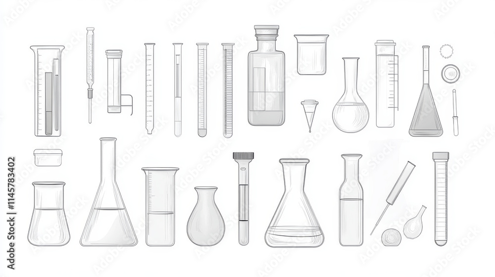 Realistic lab glassware set isolated on transparent background. Vector ...