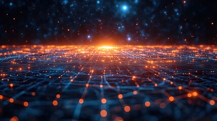 Wall Mural - planet with network connections represents future technology and cybersecurity.