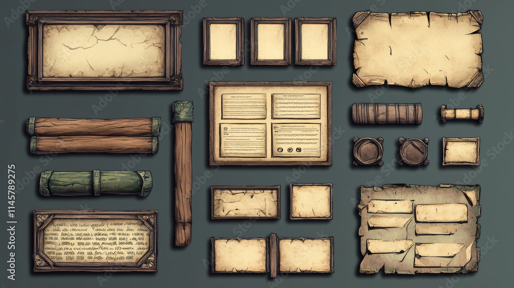 Ilustración de Stock Set of game stone frames, bars, ui scrolls, boards ...