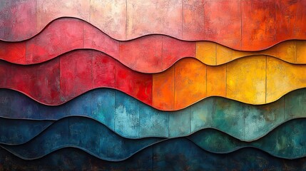 Wall Mural - Retro color and wallpaper texture with lines, aesthetic curves for creative art background. Pattern wave or vintage design illustration or backdrop for rainbow paint artwork