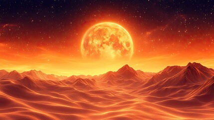 Wall Mural - stars orbit in a galaxy with an orange sky, a universe background for adventure and exploration, a w