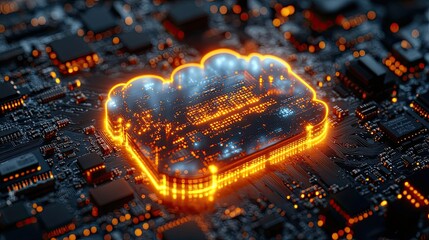 Wall Mural - technology circuit, motherboard of computer with cpu, dig data server, cybersecurity neon it graphic