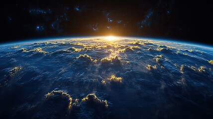 Wall Mural - The blue Earth contrasts with the dark outer space, representing astronomy, science, and environmental conservation, with the black galaxy emphasizing the vastness of the universe.