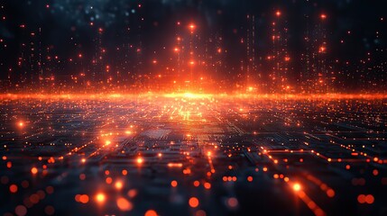 Canvas Print - the network circuit, motherboard, cpu, and neon graphic represent cyber trail abstract, cloud comput