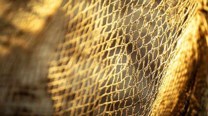 Golden Net Texture: Macro Photography of Fishing Net